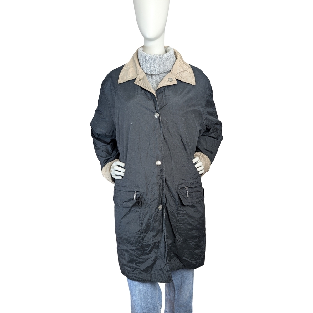Vintage Reversible Junge Trench Coat – Black & Beige Utility Jacket (Oversized)